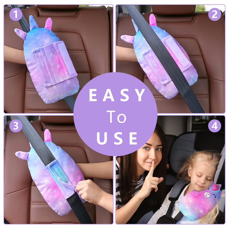 FIODAY Car Seat Belt Covers for Kids Unicorn Seat Belt Pillow Soft Seat Belt Cushion Adjust Seat Strap Pillow Head Neck Support for Children Boys Girls Travel, Purple - Image 5